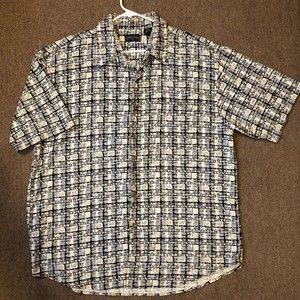 shaver lake mens silk shirt size XL Blue Gray Hawaiian Button Down Collared